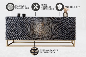 COMODA/BUFET LIVING, ILLUSION 177CM, LEMN DE MANGO, NEGRU/AURIU, ARTIM GROUP SELECTION - Img 7