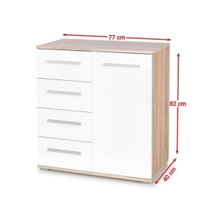 COMODA LIMA KM-2, ALB/STEJAR SONOMA, DIN PAL MELAMINAT, STIL MODERN - Img 2
