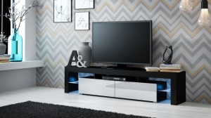 COMODA LIVING CU LED SOLO RTV NEGRU/ALB DESIGN MODERN CM