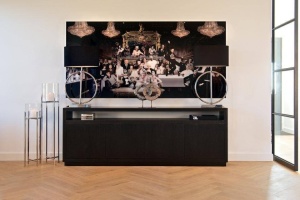 COMODA OAKURA, 240 CM, NEAGRA, DIN FURNIR DE STEJAR, RICHMOND INTERIORS