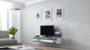 COMODA RTV LIVING CU LED VIGO 140 ALB/LATTE DESIGN MODERN CM