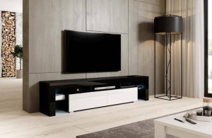 COMODA RTV LIVING TORO 200, NEGRU-ALB, DESIGN MODERN CM