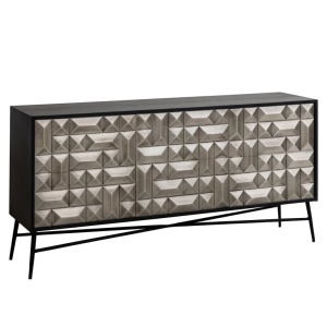 COMODA TETRO, 160 CM, NEGRU/CROM, DIN MDF, LEMN DE MANGO SI METAL, RICHMOND INTERIORS
