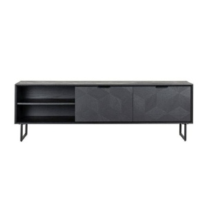 COMODA TV BLAX, 180 CM, NEAGRA, DIN FURNIR DE STEJAR SI METAL, RICHMOND INTERIORS - Img 2