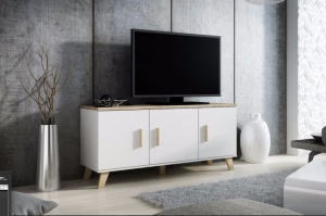 COMODA TV LIVING LOTTA 150-3D ALB/STEJAR SONOMA DESIGN SCANDINAV CM