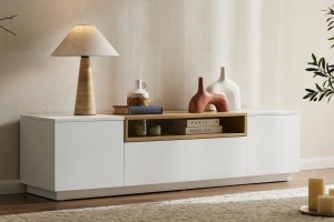 COMODA TV LOFT 160CM, REALIZATA DIN MDF SI FURNIR STEJAR, CULOARE ALB/ NATUR, ARTIM GROUP SELECTION