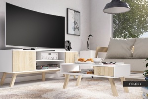COMODA TV VERO DE CULOARE ALBA/SONOMA 150CM DESIGN SCANDINAV