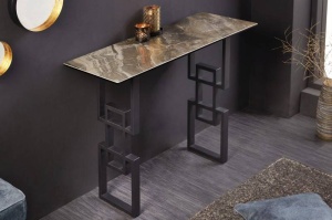CONSOLA ATLANTIS DIN STICLA SI METAL 100CM, ASPECT MARMURA TAUPE COD 41746