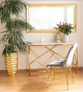 CONSOLA ESCADA C II, 120 CM, EFECT DE MARMURA ALBA/AURIU, BLAT DIN STICLA SECURIZATA SI CADRU DIN METAL, STIL MODERN - Img 3