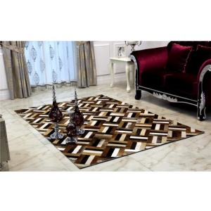 Covor de lux din piele, maro/negru/bej, patchwork, 200x300 , PIELE DE VITĂ TIP 2, 0000188841 - Img 3