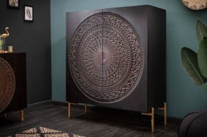 DULAP/BUFET, DIN LEMN MASIV DE MANGO, MANDALA 100CM, COD 41105, CU ORNAMENTE DEOSEBITE - Img 5