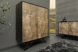 DULAP LIVING 120CM, MOUNTAIN SOUL, ASPECT DE PIATRA/MARO, DIN LEMN MASIV DE SALCAM SI FURNIR CU ASPECT DE PIATRA SI CADRUL DIN METAL - Img 4