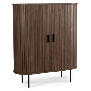DULAP LIVING, ARTIM MEBLE, CU 2 USI GLISANTE, REALIZAT DIN MDF SI METAL, CULOARE NUC, STIL MODERN