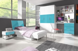 DULAP PENTRU CAMERA COPII RAJ3 KM ALB/TURCOAZ DESIGN MODERN 3D