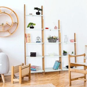 ETAJERA GAPA TYP 3, ALB/BAMBUS, DIN MDF SI BAMBUS LACUIT, STIL MODERN, TK - Img 1