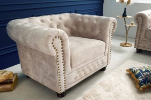 FOTOLIU CHESTERFIELD 105CM, DE CATIFEA CULOARE CHAMPAGNE, COD 42312, STIL CLASIC - Img 7