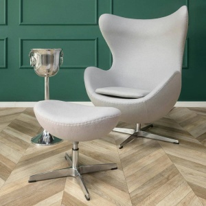 FOTOLIU CONFORTABIL EGG CLASSIC, GRI DESCHIS 18/CROM, DIN CASMIR SI METAL, STIL MODERN B2 - Img 2