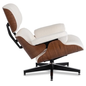 FOTOLIU CU TABURET LOUNGE, ARTIM, ALB BOUCLE, MATERIAL LEMNOS SI TEXTIL, STIL MODERN - Img 5