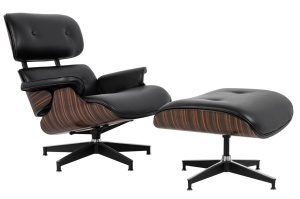 FOTOLIU CU TABURET LOUNGE , PIELE NATURALA ITALIANA SI LEMN DE FRASIN, CULOARE NEGRU/ABANOS, STIL EAMES - Img 3