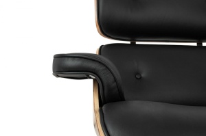 FOTOLIU EXCLUSIVIST CU TABURET, LOUNGE HM, NEGRU, PIELE NATURALA SI LEMN DE FRASIN, STIL MODERN - Img 4