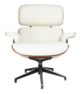 FOTOLIU RELAXARE DE LUX, ARTIM LOUNGE ALB, REALIZAT PIELE NATURALA ITALIANA SI LEMN, CULOARE ALB/NUC, STIL EAMES - Img 7