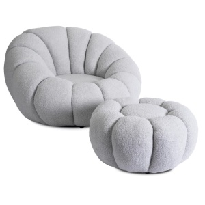 FOTOLIU ROTATIV CU POUF, ARTIM MEBLE, REALIZAT DIN MATERIAL TEXTIL BOUCLE GRI, STIL MODERN - Img 7
