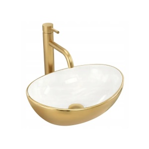 LAVOAR PE BLATBASARO SOFIA 41 CM, ALB/AURIU, DIN CERAMICA, CALITATE SUPERIOARA, REA