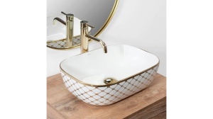 LAVOAR REA BELINDA DIAMOND, ALB/AURIU, 47 CM, DIN CERAMICA, PE BLAT, CALITATE SUPERIOARA, REA - Img 2