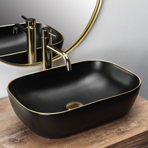 LAVOAR REA BELINDA, NEGRU/AURIU, EDGE, 46CM, DIN CERAMICA, PE BLAT, CALITATE SUPERIOARA, REA - Img 3