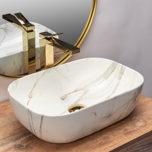 LAVOAR REA BELINDA, SHINY AIAX, 46 CM, EFECT DE MARMURA ALBA, DIN CERAMICA, CALITATE SUPERIOARA