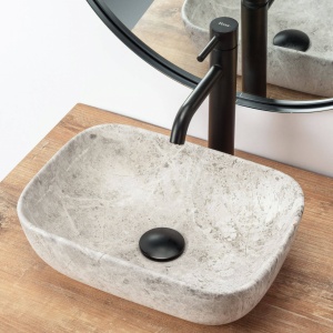 LAVOAR REA, CAMELIA LIGHT STONE, 36 CM, GRI, DESIGN MODERN, MONTAJ PE BLAT, CALITATE SUPERIOARA, REA - Img 4