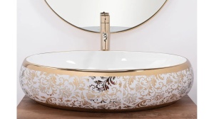 LAVOAR REA MELANIA MERYL, ALB/AURIU, 60 CM, DIN CERAMICA, CALITATE SUPERIOARA - Img 2