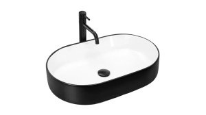 LAVOAR REA NADIA, ALB/NEGRU MAT, 61 CM, DIN CERAMICA, CALITATE SUPERIOARA - Img 2