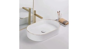 LAVOAR REA NADIA EDGE, ALB/AURIU, 61 CM, DIN CERAMICA, CALITATE SUPERIOARA - Img 5