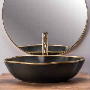 LAVOAR REA PEARL, AURIU/NEGRU MAT, 51,5 CM, DIN CERAMICA, CALITATE SUPERIOARA - Img 2