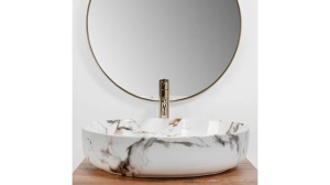 LAVOAR REA QUEEN, CARRARA SHINY, 55 CM, EFECT DE MARMURA ALBA, DIN CERAMICA, CALITATE SUPERIOARA - Img 2