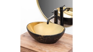 LAVOAR REA SOFIA, AURIU/EFECT DE MARMURA NEAGRA, 41 CM, DIN CERAMICA, CALITATE SUPERIOARA - Img 3