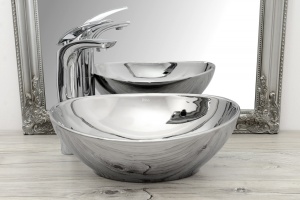 LAVOAR REA SOFIA, SILVER N, 41CM ,ARGINTIU, MONTAJ PE BLAT, DIN CERAMICA, CALITATE SUPERIOARA, REA - Img 4