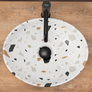 LAVOAR REA SOFIA TERAZZO, 41CM, MONTAJ PE BLAT, DIN CERAMICA, CALITATE SUPERIOARA, REA - Img 4