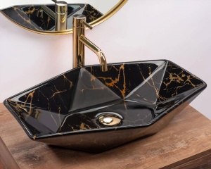 LAVOAR REA VEGAS, NEGRU, 57CM, MODERN, DIN CERAMICA, MONTAJ PE BLAT, CALITATE SUPERIOARA, REA - Img 5