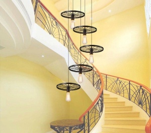 LUSTRA CU 5 BECURI CIRCLE INDUSTRIAL APP214-5CP, 150x30x18 cm, NEGRU, DIN METAL, STIL MODERN, TU - Img 6