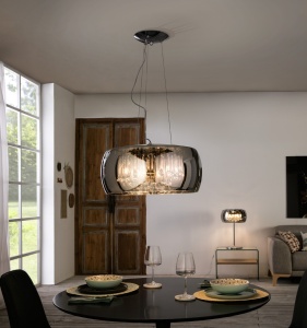LUSTRA/PLAFONIERA ARGOS, CU TELECOMANDA, 50 CM, CROM/TRANSPARENT, DIN METAL SI STICLA, STIL MODERN