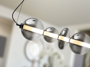 LUSTRA/PLAFONIERA GLADIS, 50/220 CM, NEGRU MAT/FUMURIU, DIN METAL SI STICLA, STIL MODERN - Img 2
