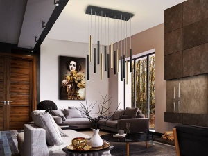 LUSTRA/PLAFONIERA VARAS, CU TELECOMANDA, 82 CM, NEGRU MAT/AURIU, DIN METAL SI ACRIL, STIL MODERN - Img 5