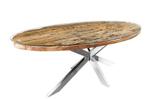 MASA DINING BARRACUDA, OVALA 220CM, REALIZATA DIN LEMN DE TEX, BLAT DE STICLA SI SUPORT DIN METAL, CULOARE MARO/NATURAL- CROM, ARTIM GROUP - Img 9