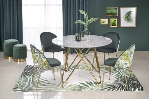 MASA DINING BONELLO, CU EFECT DE MARMURA GRI DESCHIS/AURIU ANTICHIZAT, 120 CM, DIN MDF SI METAL, STIL MODERN - Img 1