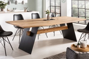 MASA DINING DIN LEMN MASIV 200CM, GRAND OAK, STEJAR SI SUPORT DIN METAL, STIL INDUSTRIAL