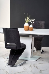 MASA DINING EXTENSIBILA BONARI, ALB/CROM, 160/200 CM, BLAT DIN STICLA, MDF LACUIT SI PICIOR DIN METAL, STIL MODERN, HALMAR - Img 4