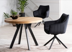 MASA DINING EXTENSIBILA DOMINGO, 100/250 CM, STEJAR/NEGRU, BLAT DIN FURNIR NATURAL SI PICIOARE DIN METAL, STIL MODERN - Img 4