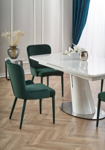 MASA DINING EXTENSIBILA ODENSE, ALB/CROM, 160/200 CM, BLAT DIN MDF LACUIT SI PICIOR DIN METAL, STIL MODERN, HALMAR - Img 3